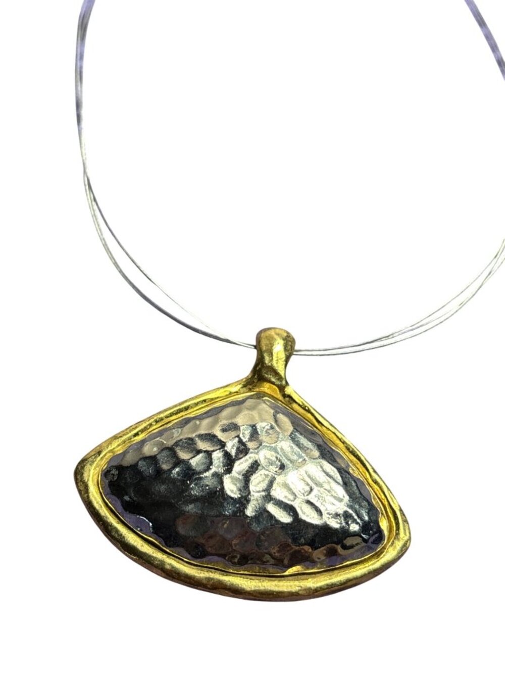 Chico's Hammered Silvertone Goldtone Pendant Necklace Multi Strand Wire